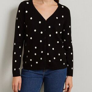 Talbots Black White Polka Dot V-neck Button Front Sweater